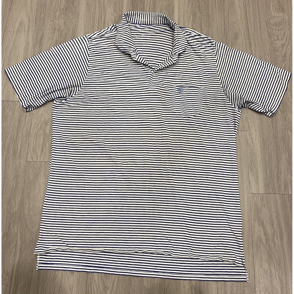 B. Draddy Striped Stretch Polo Pocket Shirt XL Pima Cotton Blue White *Stains*
